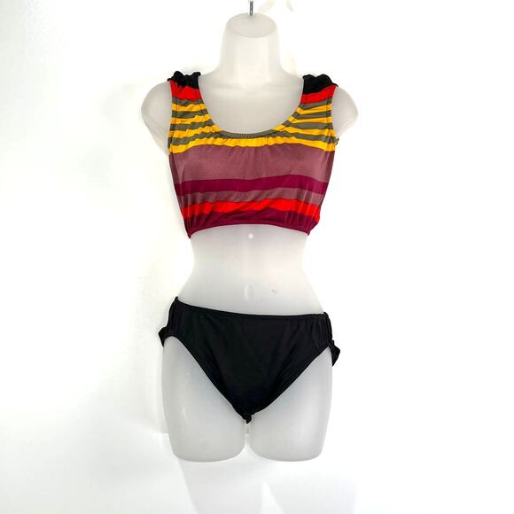 Vintage 80s Christian Dior Beachwear Bikini Striped Scoop Neck - Picture 1 of 13